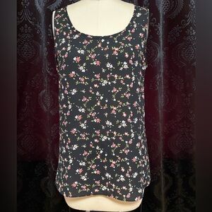 Express Black Floral Scoop Neck Tank Top with Pink & White Blossoms